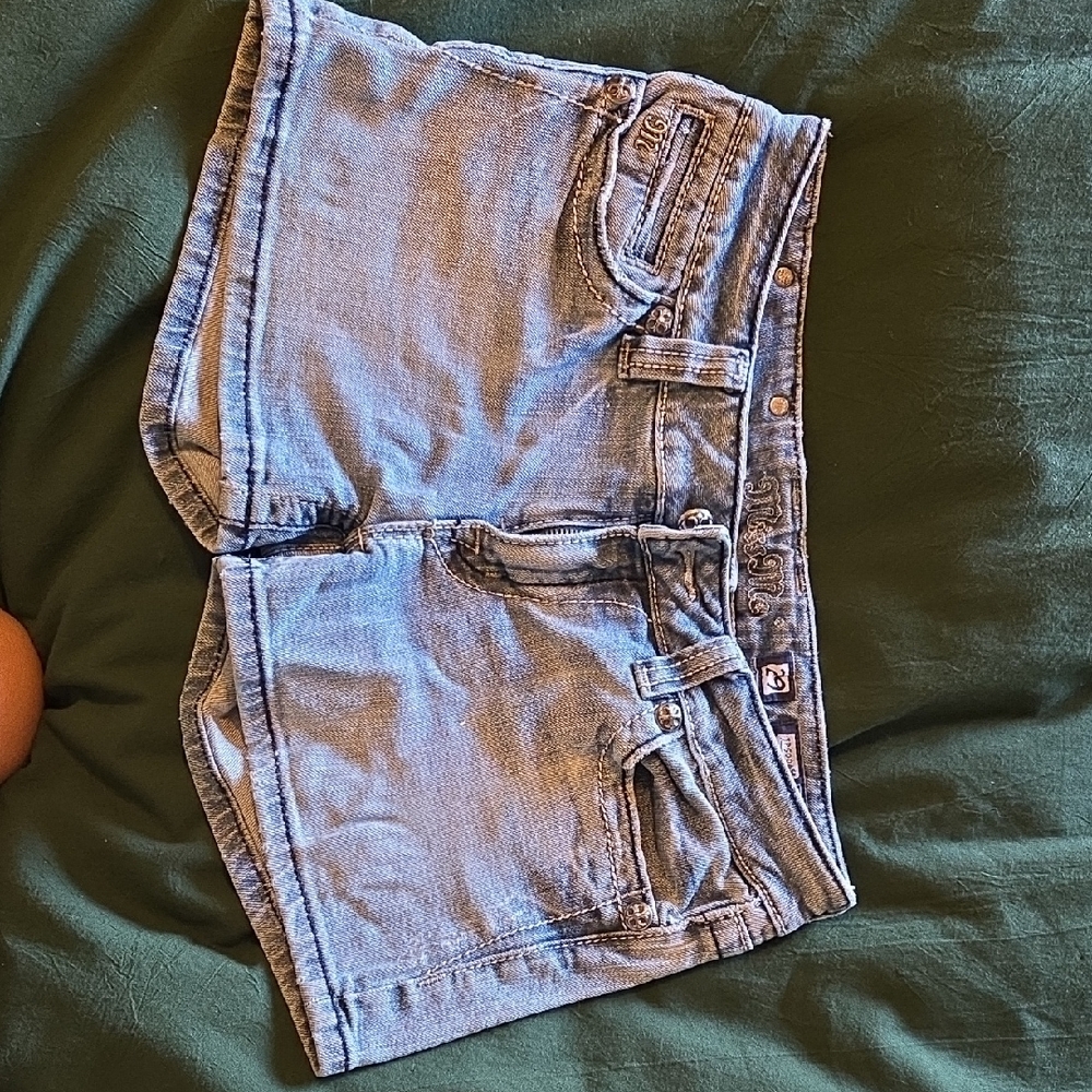 Miss Me Light Blue Jean Shorts with Embroidered Pockets - Picture 2 of 7